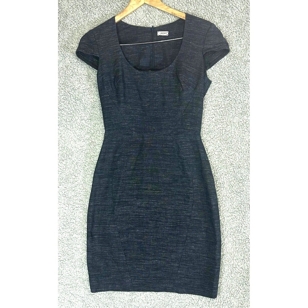 LAGENCE Denim Sheath Mini Dress 4 Dark Navy Blue Textured Quiet Luxury Minimal